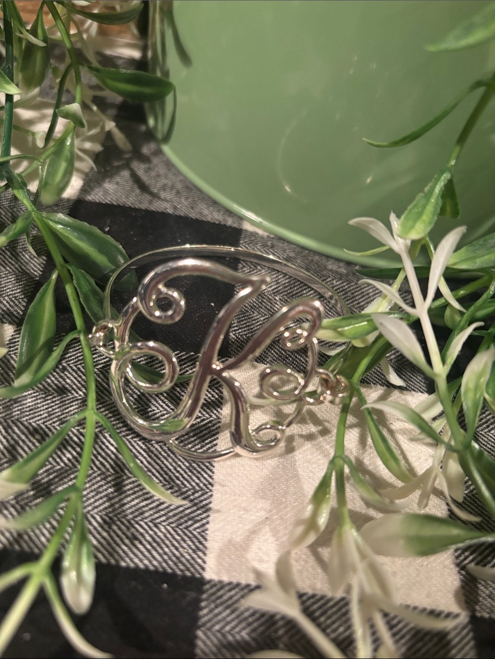 Silver Script Monogram Bracelet -Letter K - Picture 4 of 7
